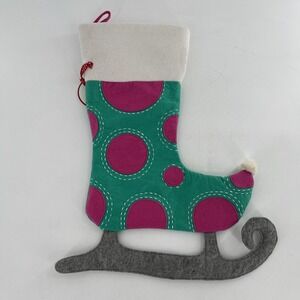 Rare Pottery Barn Felt Christmas Stocking Figural Elf Ice Skate Polka Dot,‎ 23"